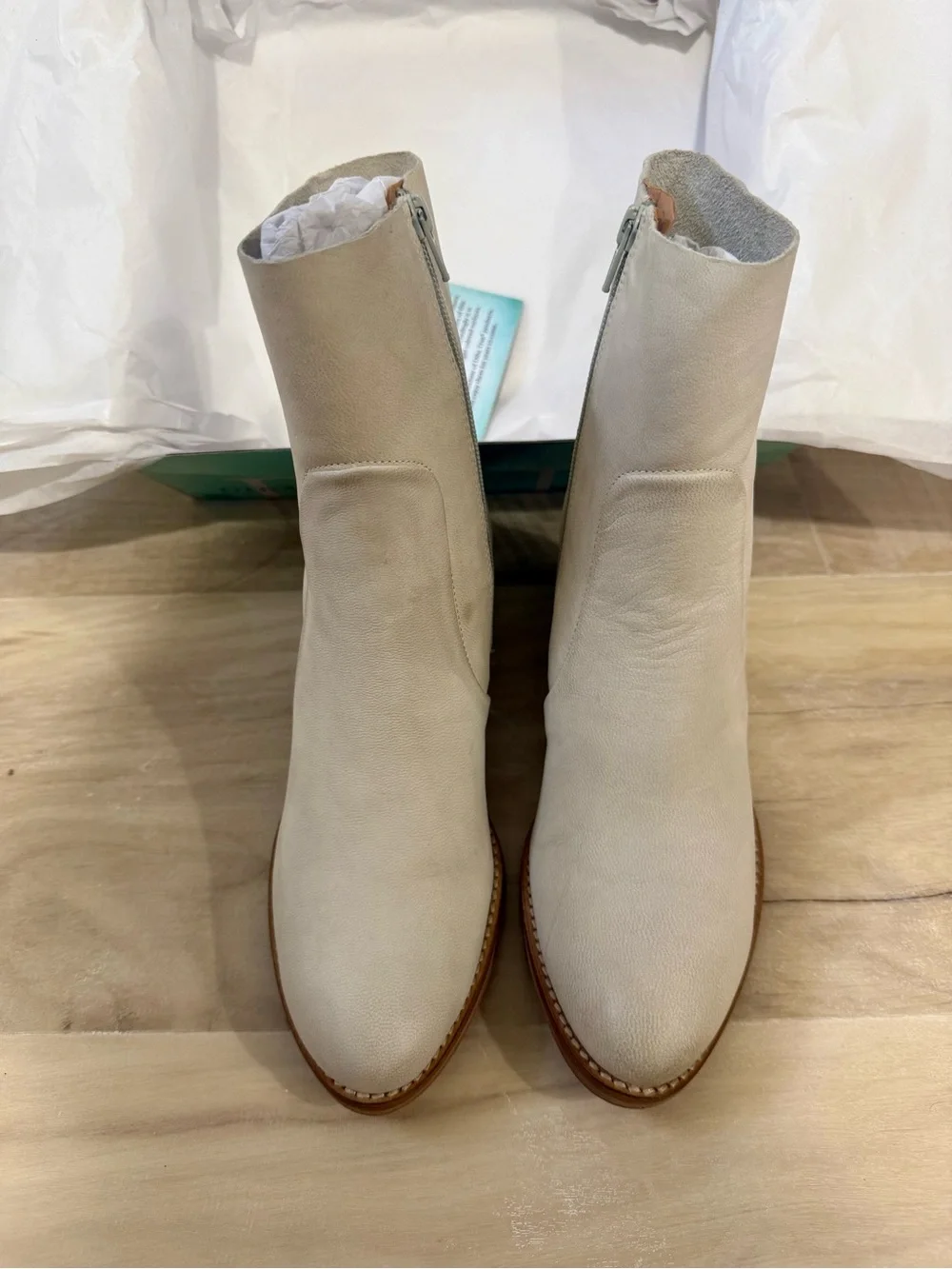 Majestic Cream Ankle Booties with Stacked Wood Heel